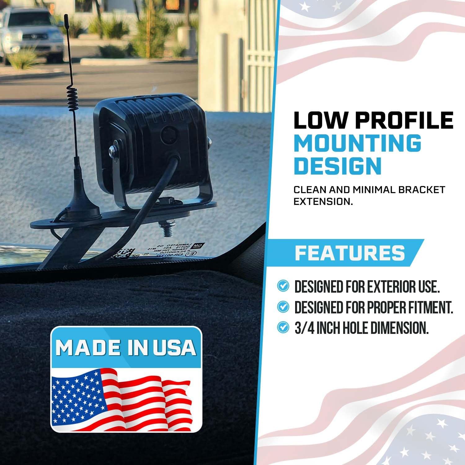 Rago Fabrication Ham Antenna Ditch Bracket Extension - 3/4 Inch Hole Ditch Light Bracket Mount - Heavy Duty Powder-Coated Off-Road Accessory, Made in USA