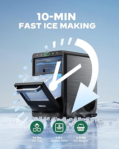 Vista 19 de Silonn Máquina de hielo para encimera, 9 cubos listos en 6 minutos, 26 libras en 24 horas, máquina de hielo autolimpiante con cuchara de hielo