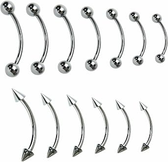 13 Pcs Eyebrow Piercing Jewellery - Hypoallergenic Steel Body Jewellery Set with Curved Barbell for Belly Lip, 6-14mm Stainless Steel Set Piercing Starter Kit