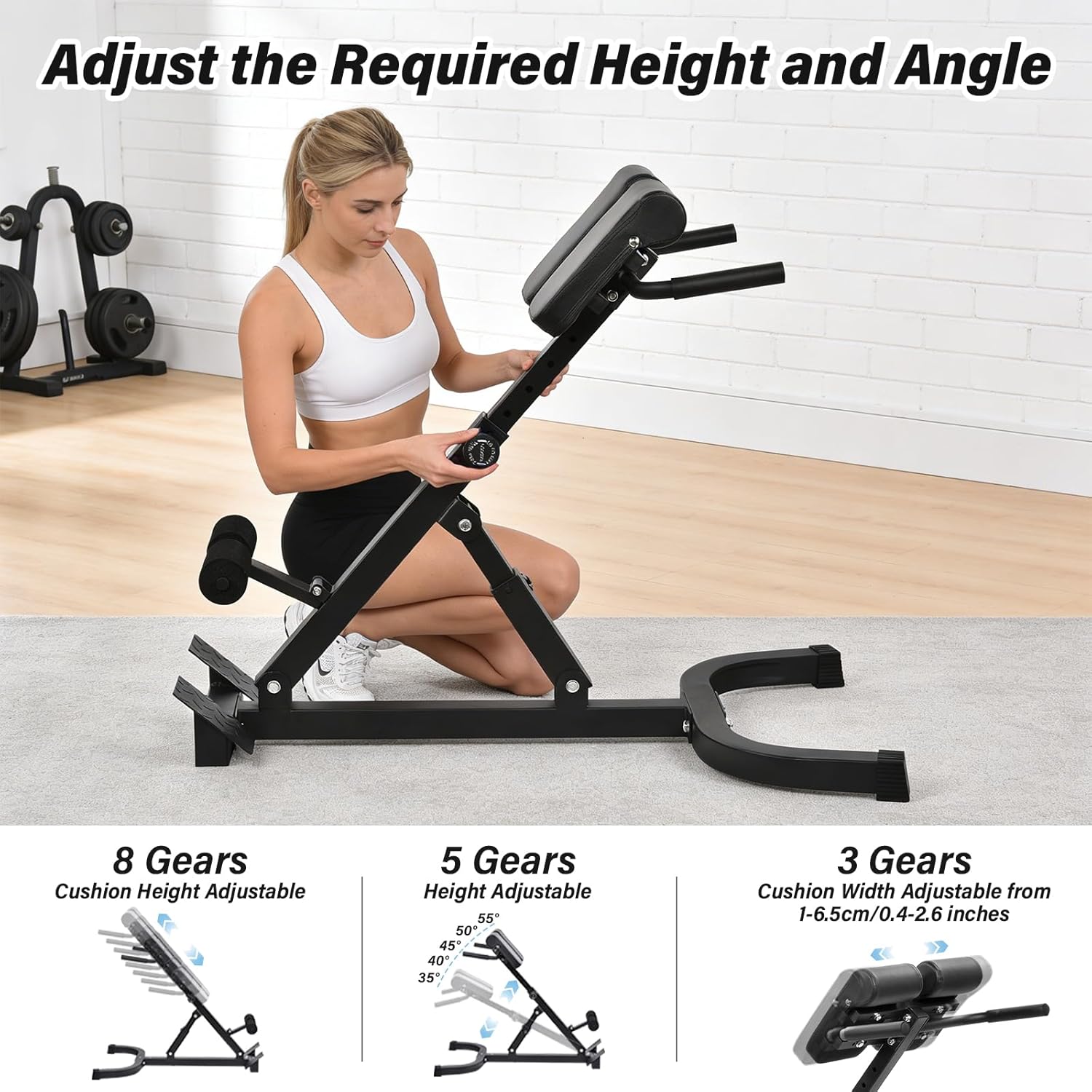 Foldable Roman Chair Back Extender Angle & Height Double Adjustable Hyperextension Bench Back Extension Holds 330 Lbs Roman Chair Exercise Equipment for Home Gym Backs Exercise Machine Black
