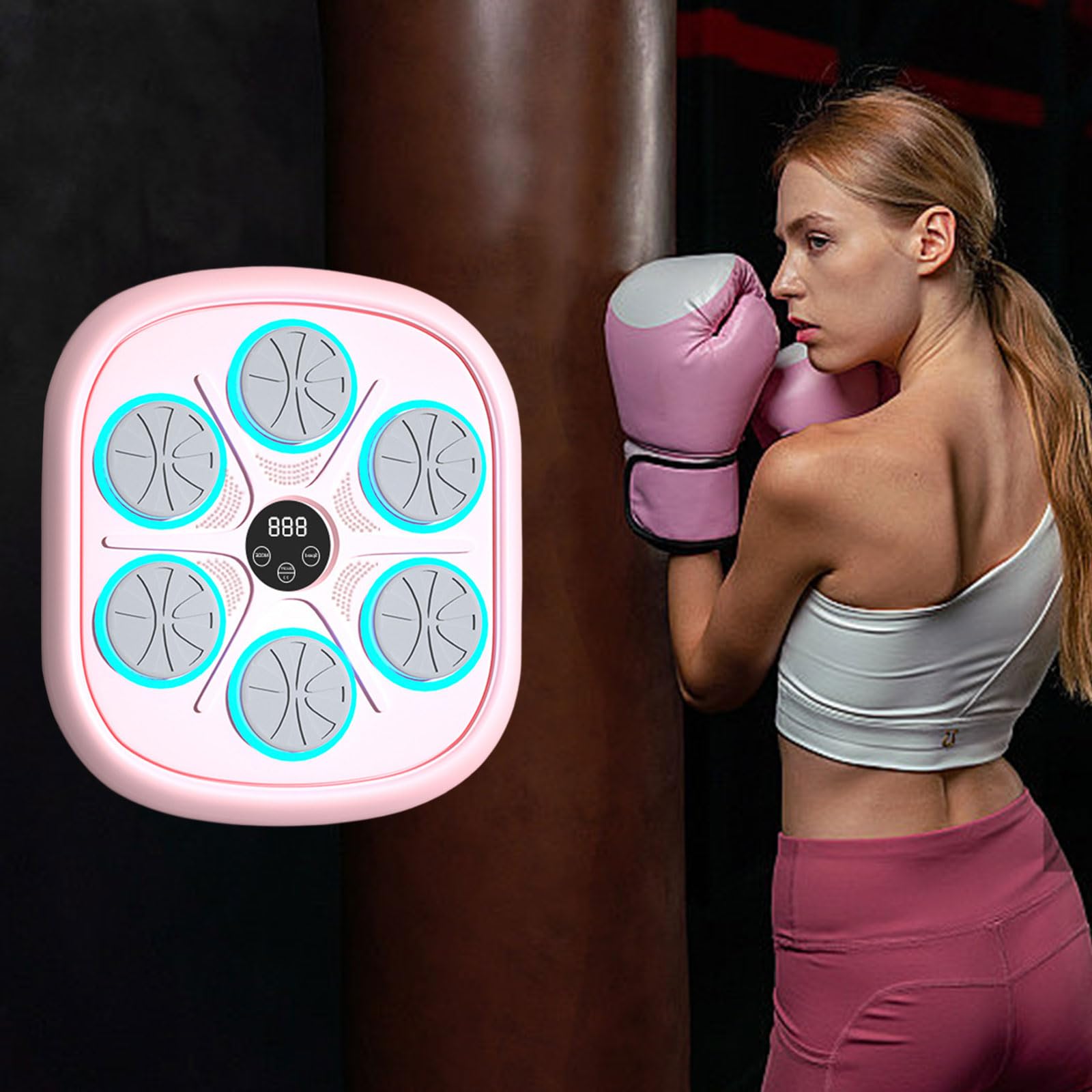 Music Boxing Machine, Macchina da boxe elettronica a LED, con guantoni da boxe, bersaglio da parete, 9 modalità di velocità/conteggio, supporta Bluetooth, regalo per adulti