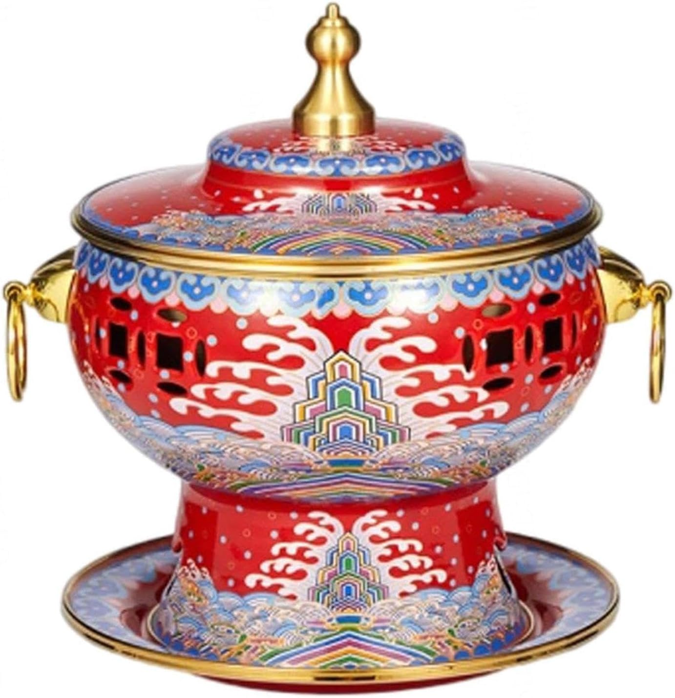 Old Hot Pot,Chinese Copper Hot Pot, Chinese Copper Hot Pot Single Alcohol Stove Small Hot Pot Cloisonne Copper Hot Pot for Hiking Home Camping Picnics Parties,A(C)