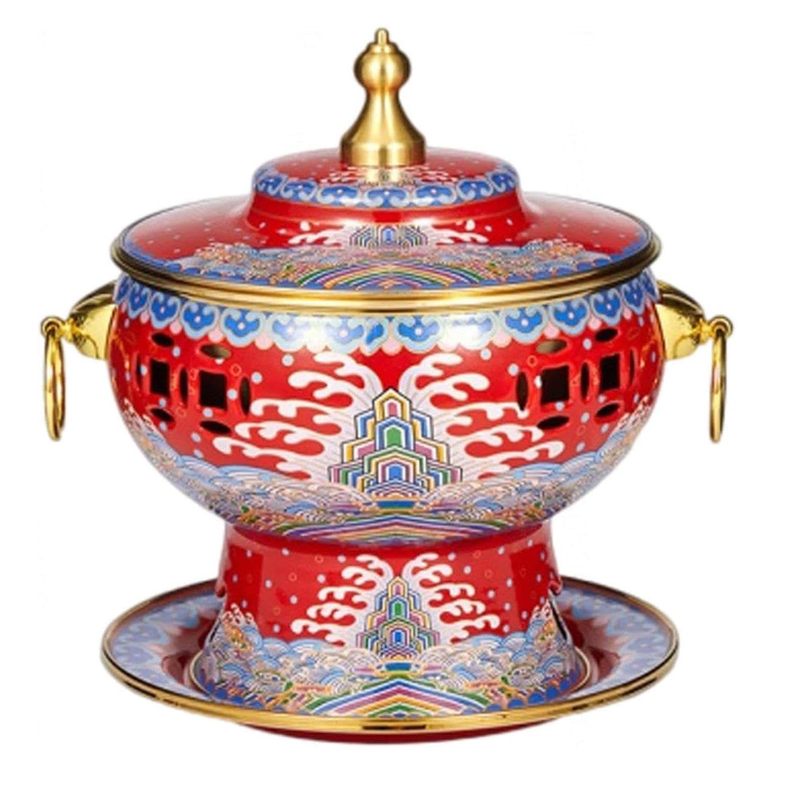 asdchZen Old Hot Pot,Chinese Copper Hot Pot,Chinese Copper Hot Pot Single Alcohol Stove Small Hot Pot Cloisonne Copper Hot Pot For Hiking Home Camping Picnics Parties,C