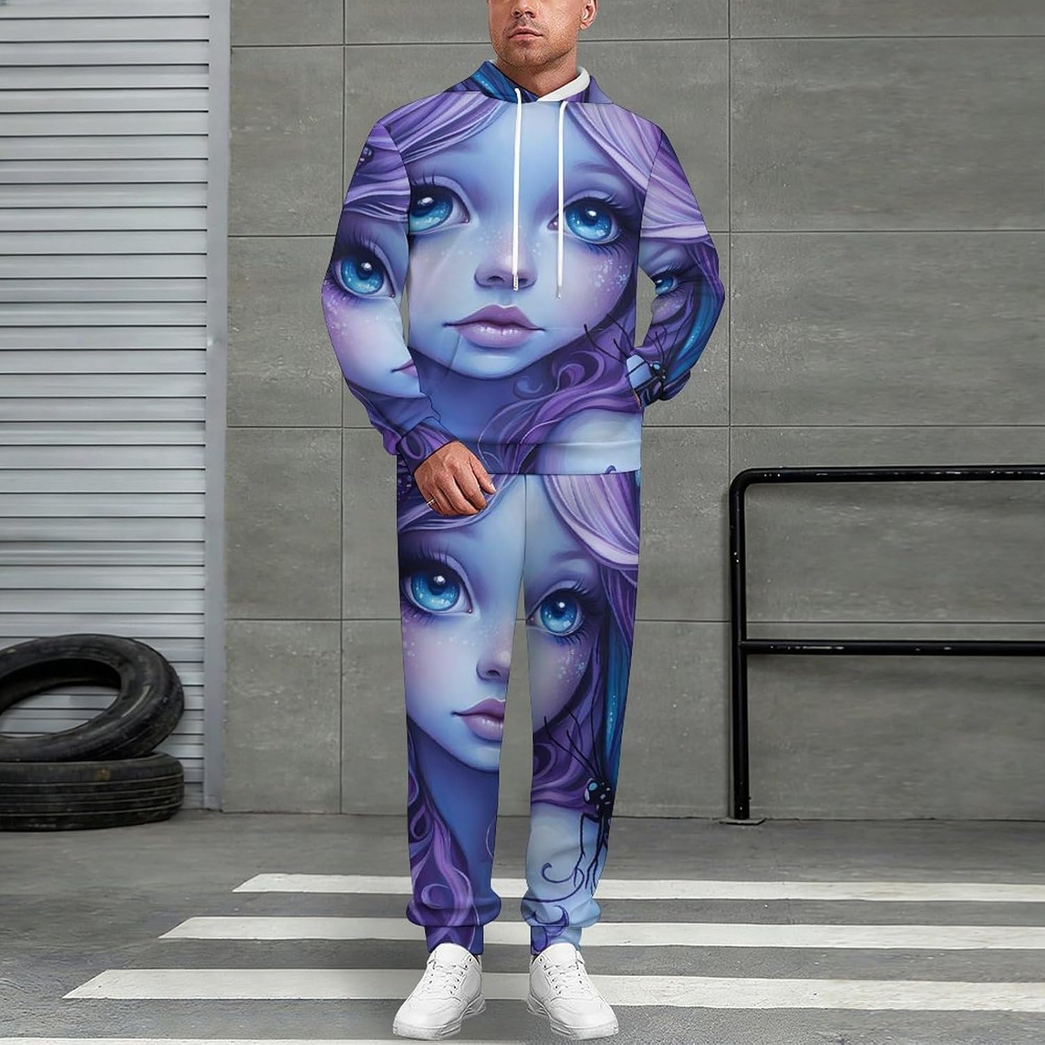 Butterfly Fairy Print Men's Hooded Set Casual 2 Pieces Suits Pullover Tracksuit Hoodies And Sweatpants