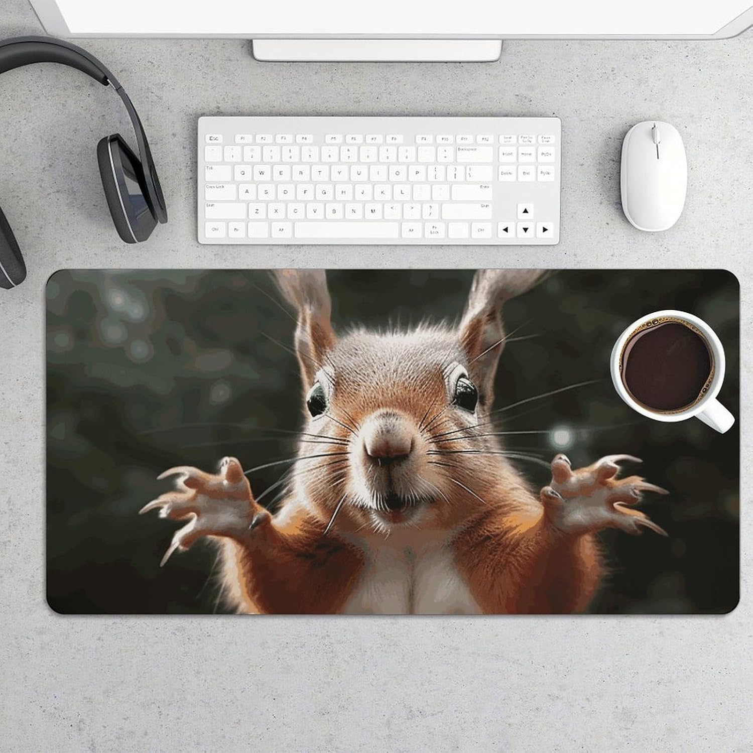 Large Squirrel Funny Animal Desk Mat 24x12 Inch Waterproof Non-Slip Rubber Desk Pad for Office Home Gaming Remote Work Foldable Portable Mousepad for Keyboard Laptop Desktop Accessories