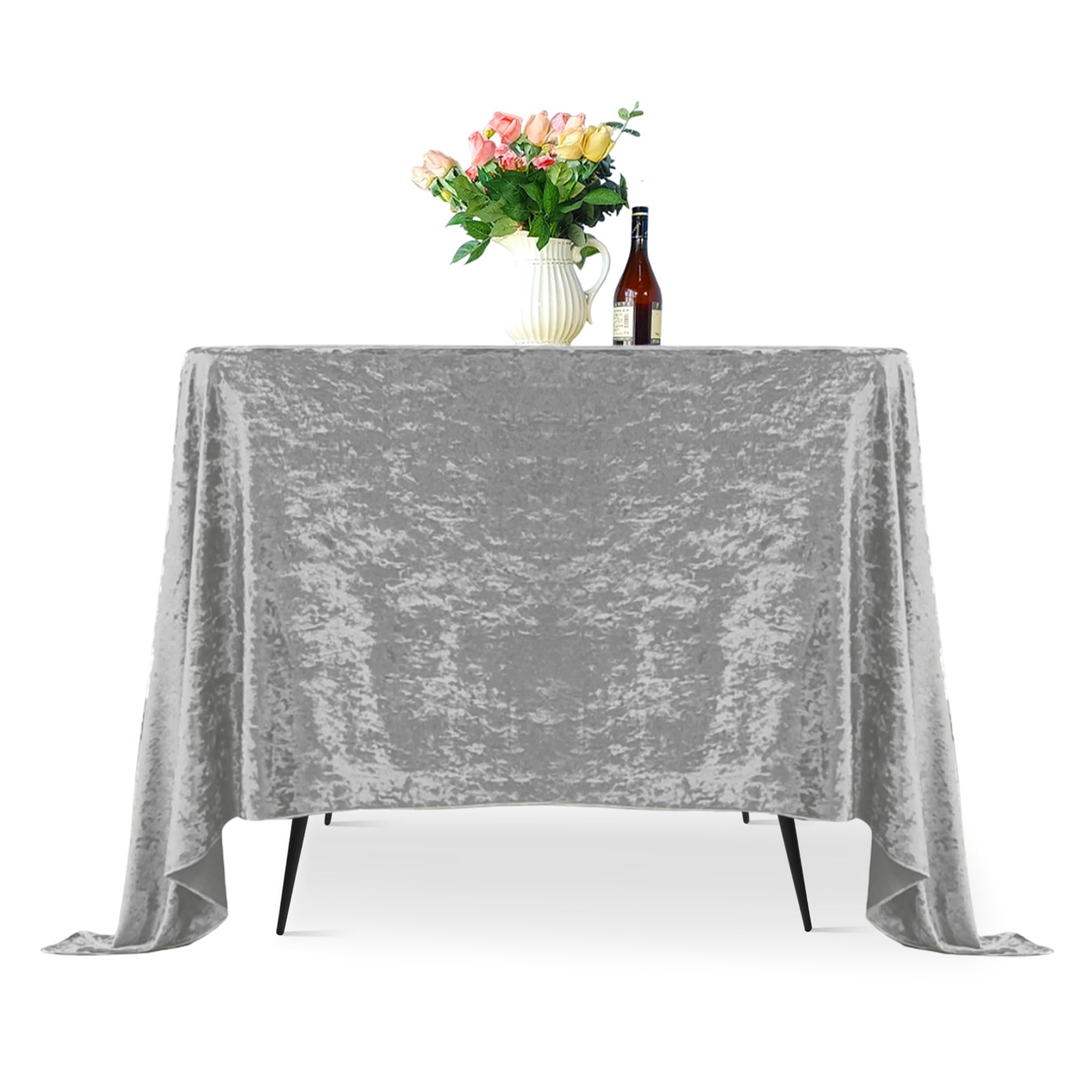 Trimming Shop 90" x 90" Square Silver Crushed Velvet Table Cloth, Pack of 1 — image 1