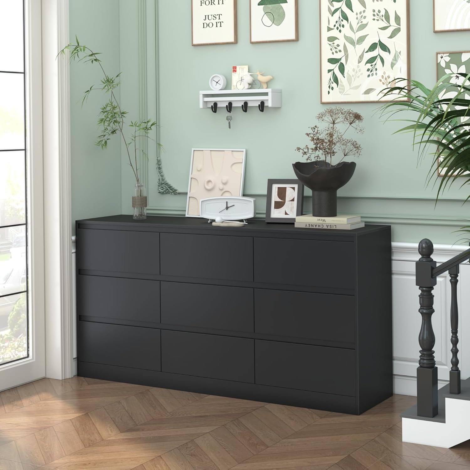 INTERGREAT 9 Drawer Dresser, Large Dresser for Bedroom, Wide Dresser with Deep Drawers, Nursery Dresser for Living Rooms, Corridors and Entrance Halls, Black