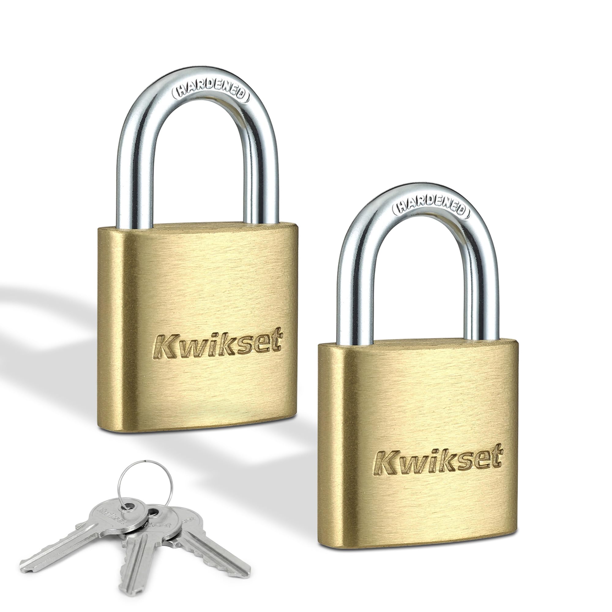 Kwikset Brass Padlock with Hardened Steel Shackle, 2-Pack