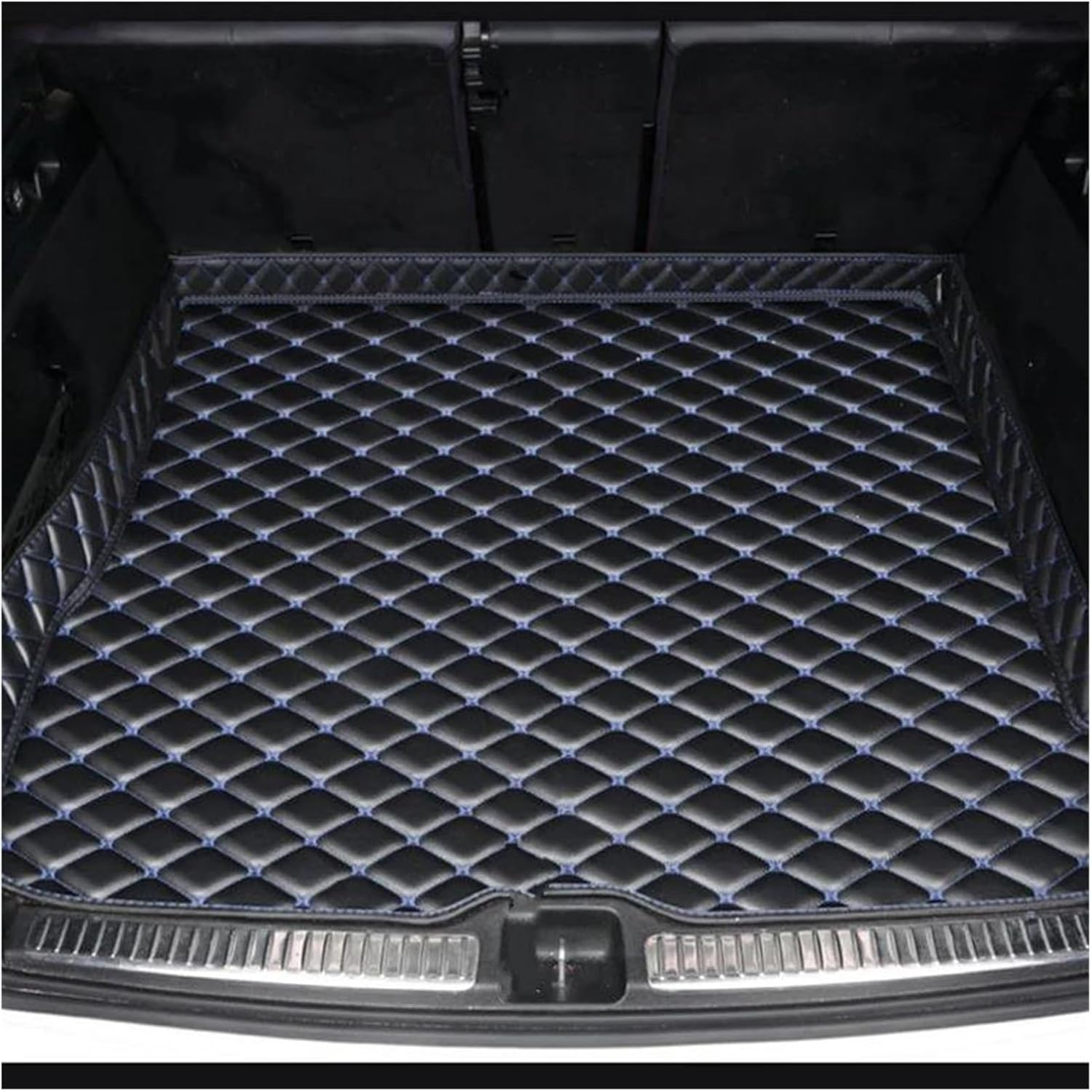 Car Boot Protector for Mercedes W204 C Class 2008-2013 Interior Durable Leather Carpet Car Trunk Mats K Ts Fully Surrounded Trunk Mat(Black andBlue)