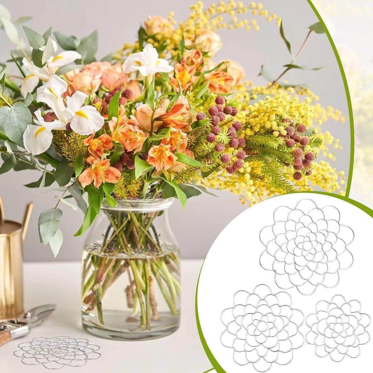Flower Grid for Vase, 6Pcs 3-Sizes Floral Grid Holder Flowers Frog Tools Wire for Vase, Flower Stem Holders Bouquets Plant Fixation for Home