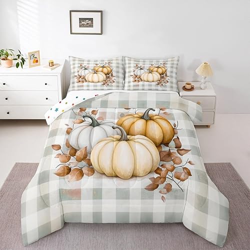 Miniatura 8 de Erosebridal Juego de edredón de otoño, tamaño King, juego de ropa de cama a cuadros de búfalo para niños y adultos, hojas de Ucalipto, lunares,