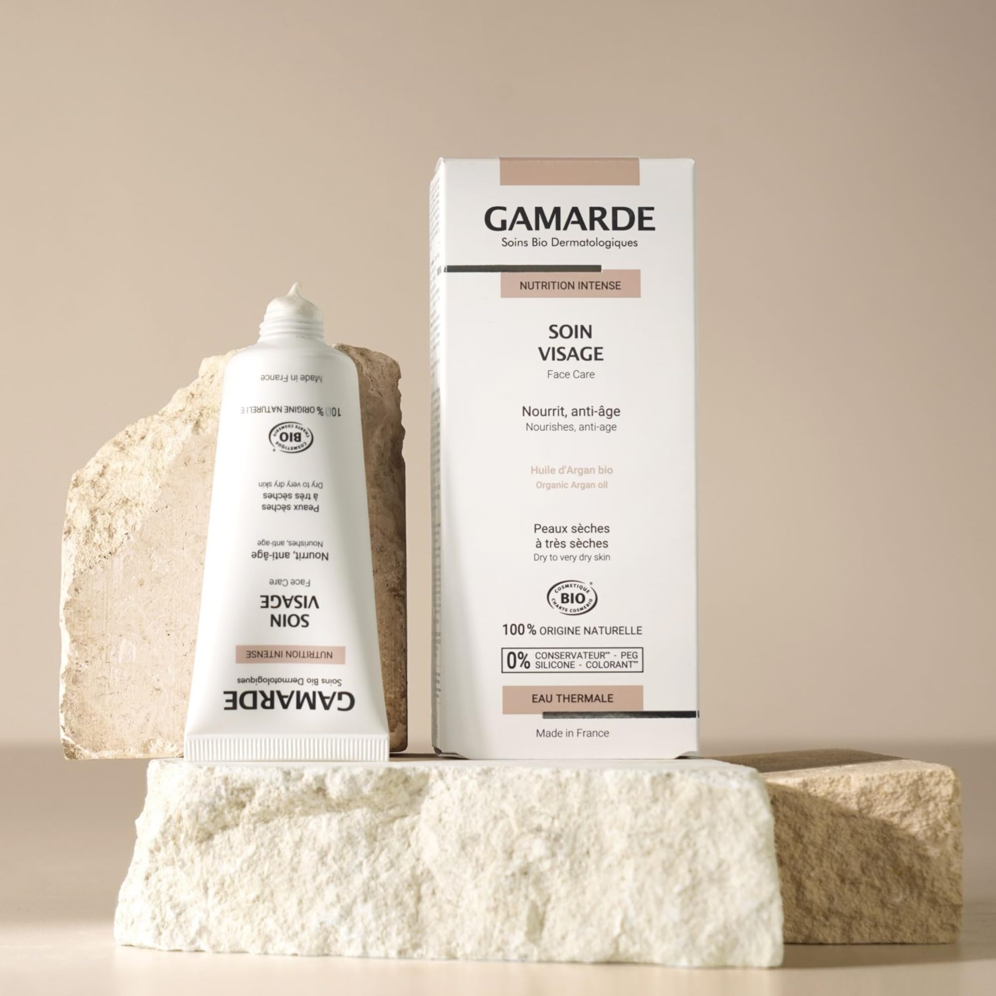 GAMARDE Bio-Kosmetik: Gesichtspflege mit Anti-Aging Formel I Gesichtscreme mit Argan-Öl & Lavandin-Öl I Feuchtigkeitscreme für trockene bis sehr trockene Haut I Für Männer & Frauen I Vegan I 40 ml