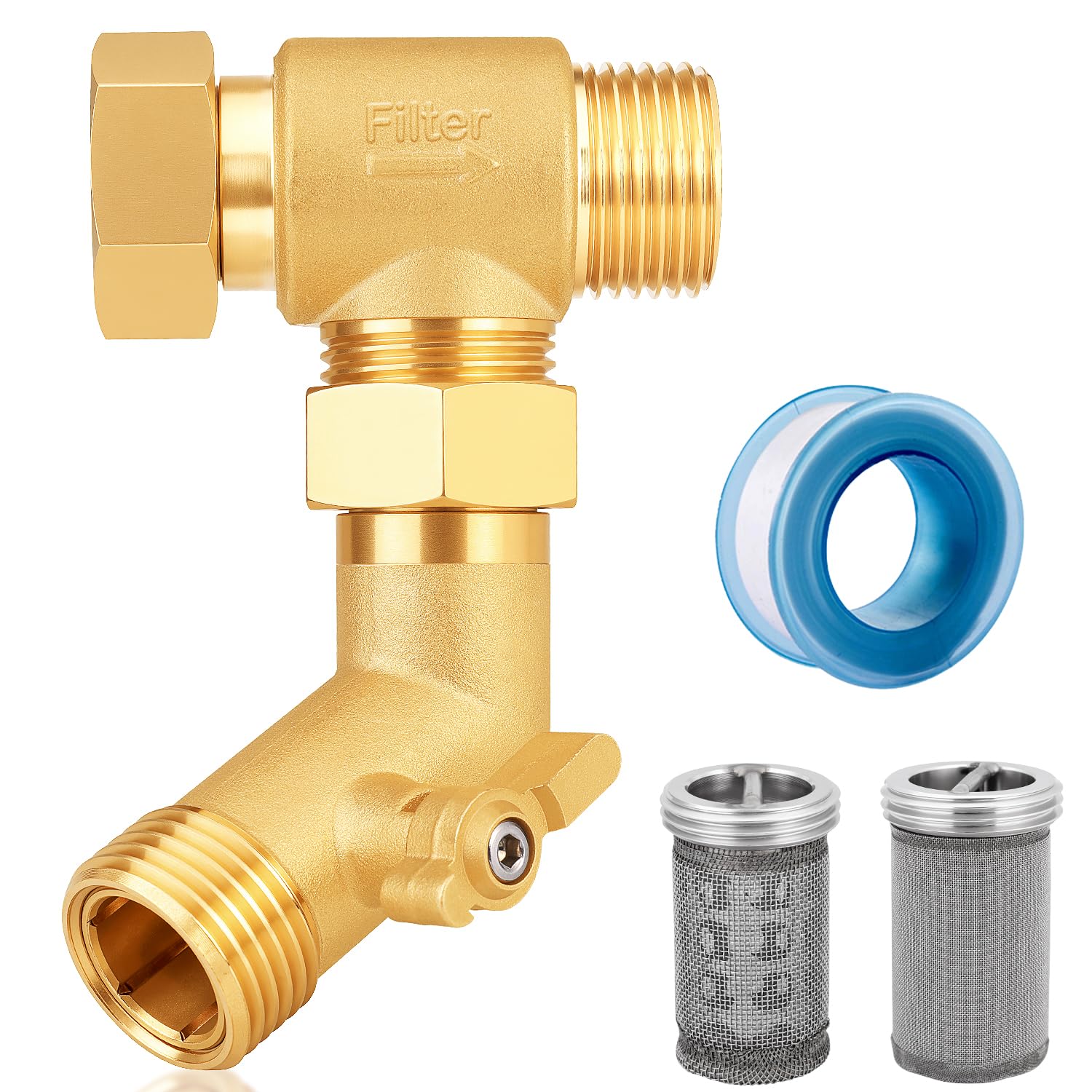 Garden Hose Filter Attachment with 100 Mesh and 40 Mesh Stainless Steel Screen,Brass Filter Pressure Washer Inlet for RV Camping Car Wash Rainwater Filtration (with Cap) — Amazon image 7