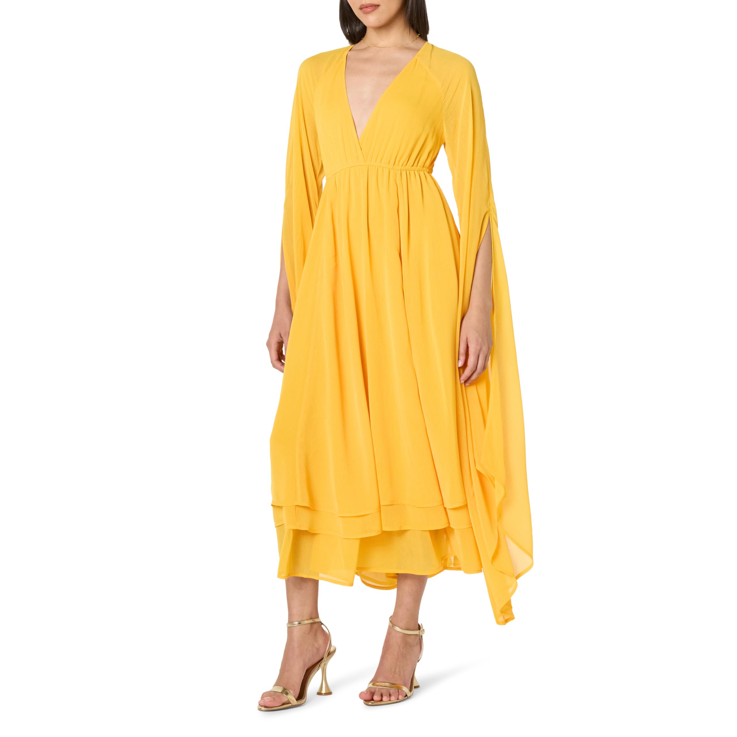The Drop Romantic Tiered Sheer Maxi Dress, Amber, S