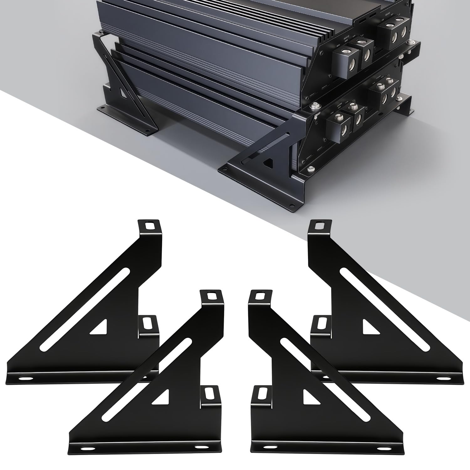 Universal 2 Amp Verstärker Rack Audio Rack Mount Verstärker für Droppin HZ Auto Audio Verstärker Ständer für Soundausrüstung Stahl Schwarz pulverbeschichtet 24 Watt Audio Equipment Rack