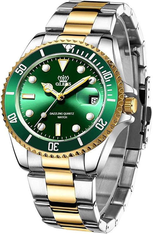 Amazon 腕時計 メンズ 防水 うで時計 男性用 時計 紳士 グリーン ブランド クオーツ アナログ おしゃれ ビジネス カジュアル ステンレス鋼 日付表示 父の日 プレゼント Olevs メンズ腕時計 腕時計 通販