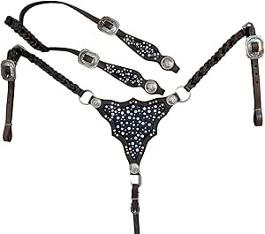 Ensemble têtière et collier de serrage en cuir véritable pour cheval Ensemble têtière et collier de serrage en cuir véritable pour cheval