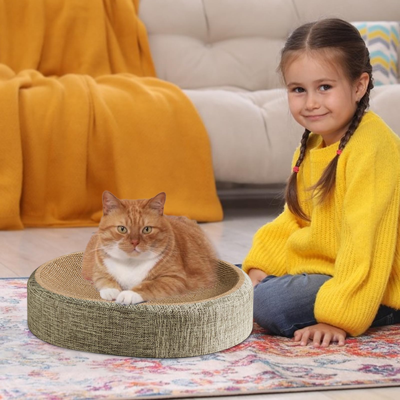 Griffoir pour Chat, Ovale Lit à Gratter Chat en Sisal avec Base Antidérapante, Planche à Gratter pour Chats d'Intérieur, Protège-Meubles Contre Les Griffures de Chats