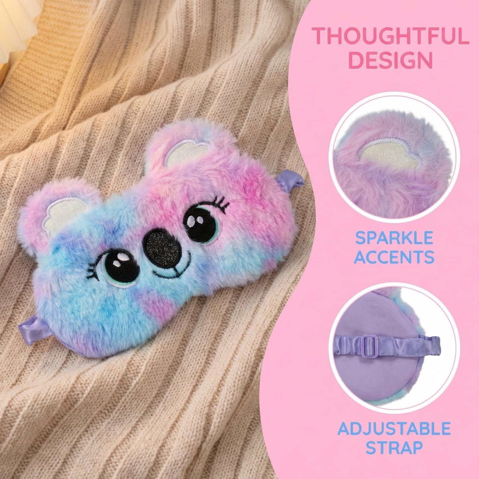 2 mascherine per dormire per bambini, graziose forme di animali, maschera per gli occhi in morbido peluche, adatta per ragazzi e ragazze, per viaggi, per dormire a pranzo e come accessorio per feste