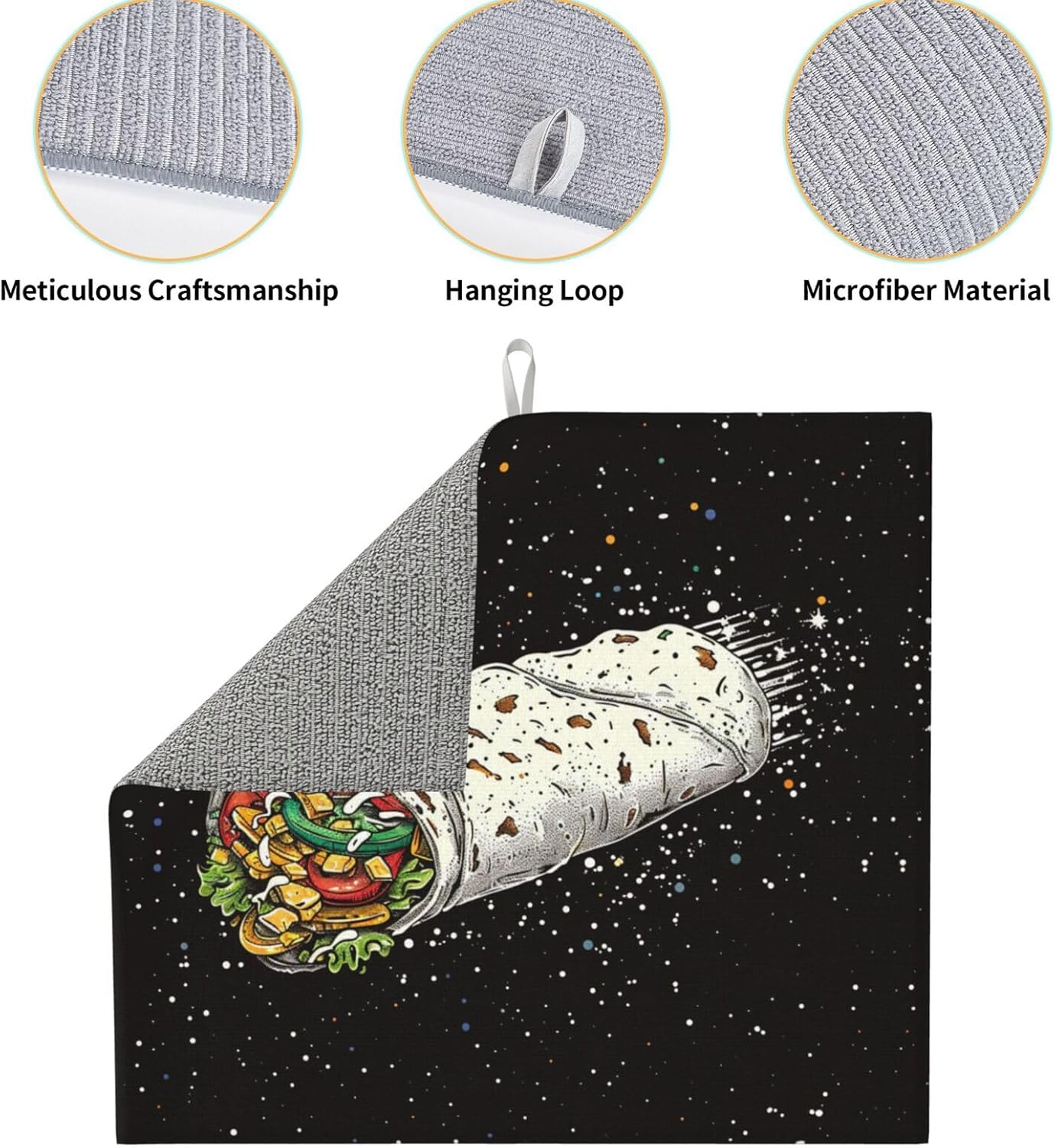 Cartoon Space Theme Burrito Dish Drying Mat For Kitchen Counter Dry Mats Microfiber Dish Drainer Mat Protector Pad Absorbent Fast Drying Kitchen Must-Have 16x18 Inch