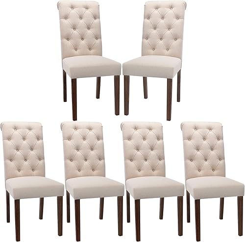 COLAMY Accent Parsons - Juego de 6 sillas de comedor con botones copetudos sillas de comedor de tela tapizadas elegantes sillas de cocina con patas COLAMY Accent Parsons - Juego de 6 sillas de comedor con botones copetudos sillas de comedor de tela tapizadas elegantes sillas de cocina con patas