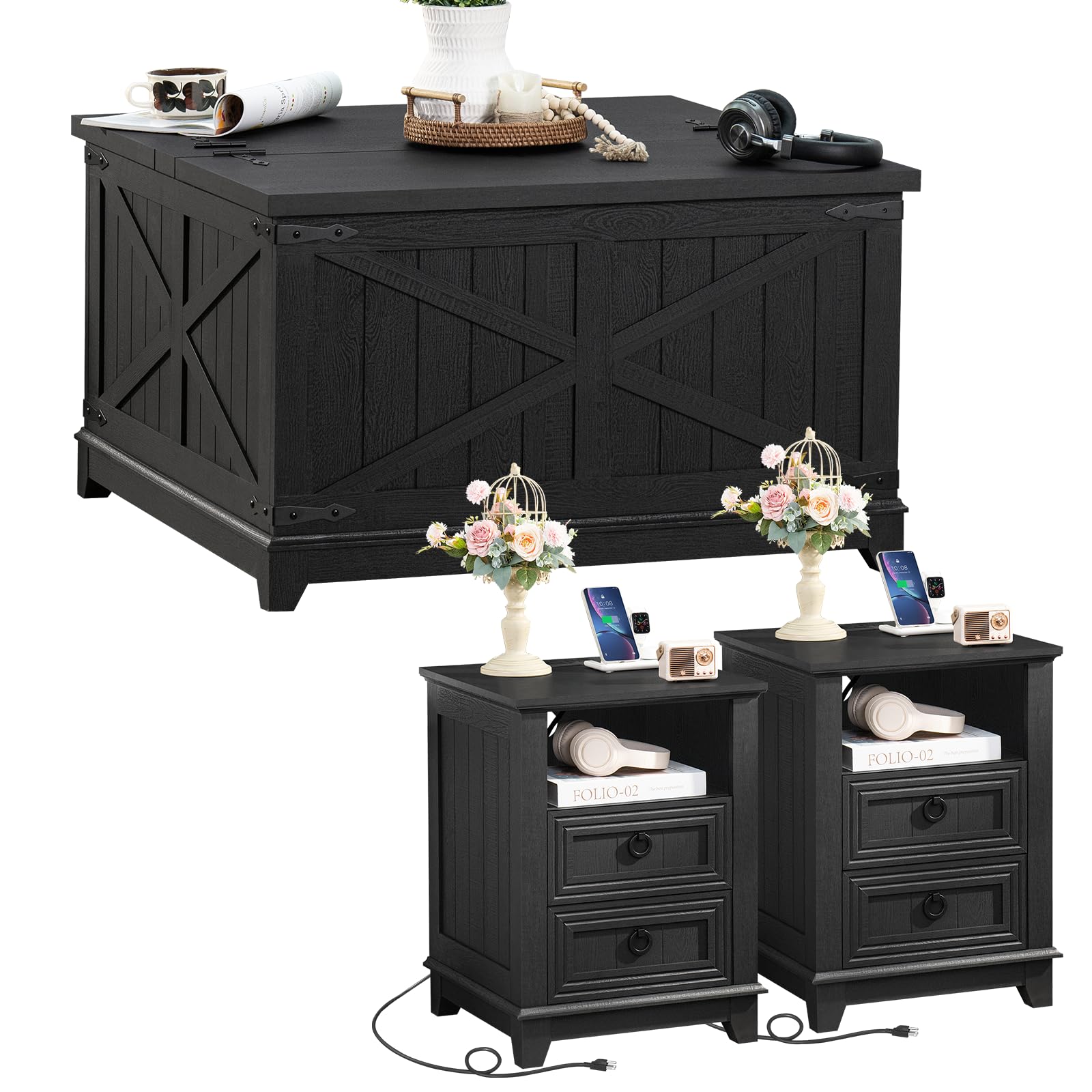 Amazon.com: Farmhouse Coffee Table Set of 3, Furniture Set with