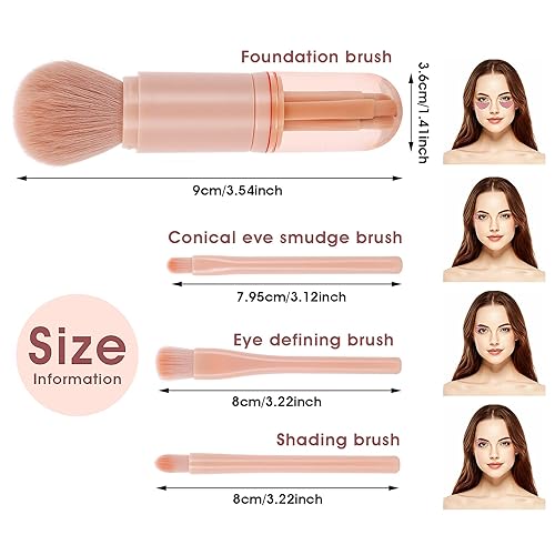 Miniatura 9 de Molain Juego de brochas de maquillaje pequeñas 4 en 1 cepillo de labios portátil de viaje cepillo de reflejos cepillo de sombra de ojos cepillo de
