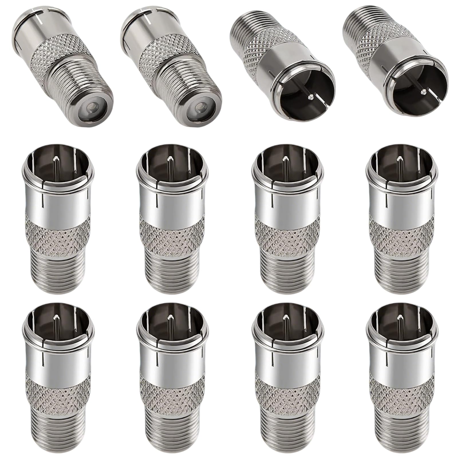 12 Stück F Typ Stecker auf Buchse Steckverbinder, F-Buchse auf F-Stecker Schnellanschluss Adapter für RG58 RG59 RG6 RG11, F-Quick F-Männlich auf F-Weiblich für Fernseher, Antenne, Koaxialkabel