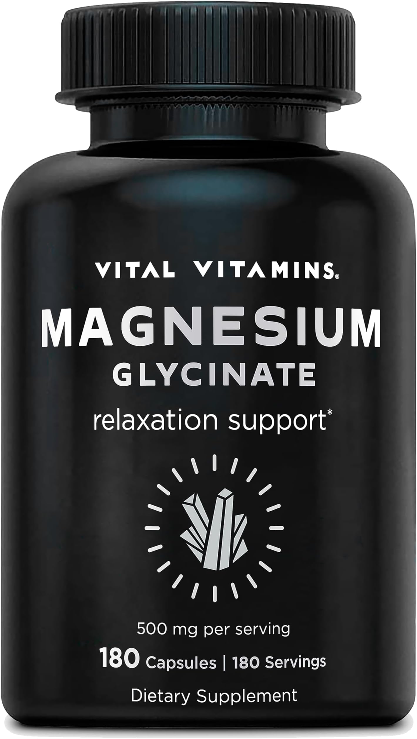Vital Vitamins Magnesium Glycinate 500mg - High Absorption Formula - Promotes Relaxation, Calmness, & Restful Sleep - Pure Magnesium Supplement for Men & Women - 180 Capsules, Vegan, Non-GMO