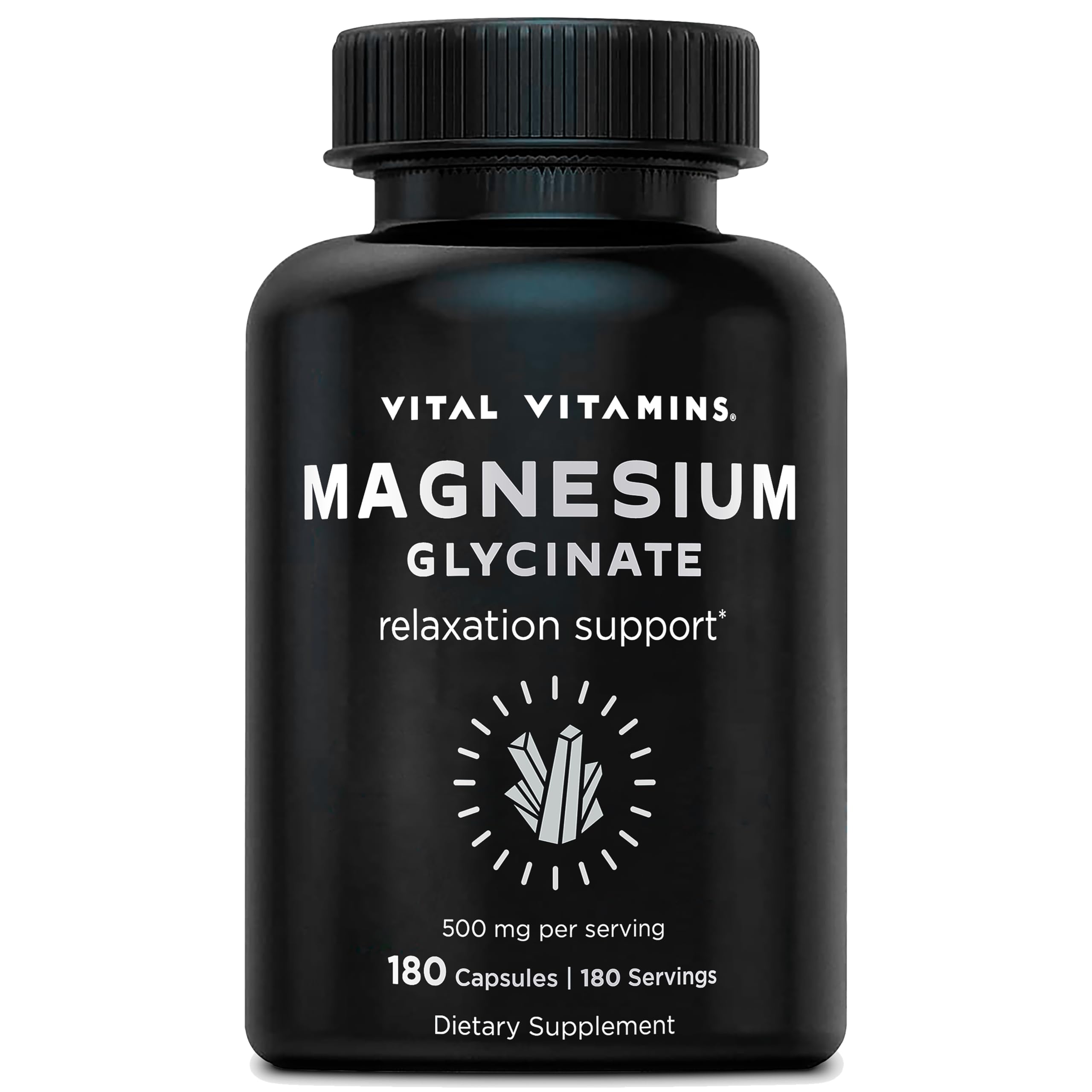 Vital Vitamins Magnesium Glycinate 500mg - High Absorption Formula - Promotes Relaxation, Calmness, & Restful Sleep - Pure Magnesium Supplement for Men & Women - 180 Capsules, Vegan, Non-GMO