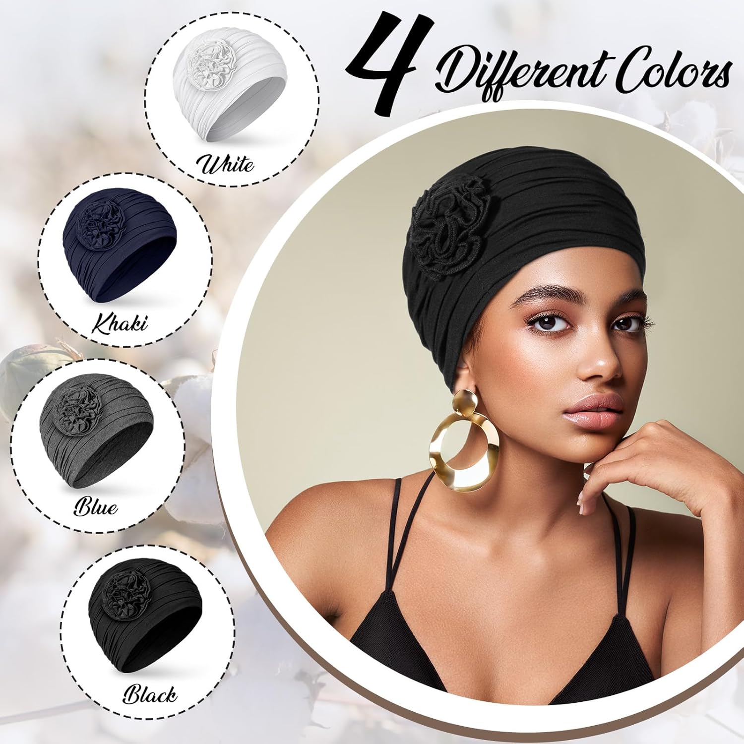 JenPen 6 Pcs Cotton Chemo Headwear for Women Turban Soft Cancer Head Scarf Hats Beanie Elastic Hair Wraps Gift for Christmas - Image 4