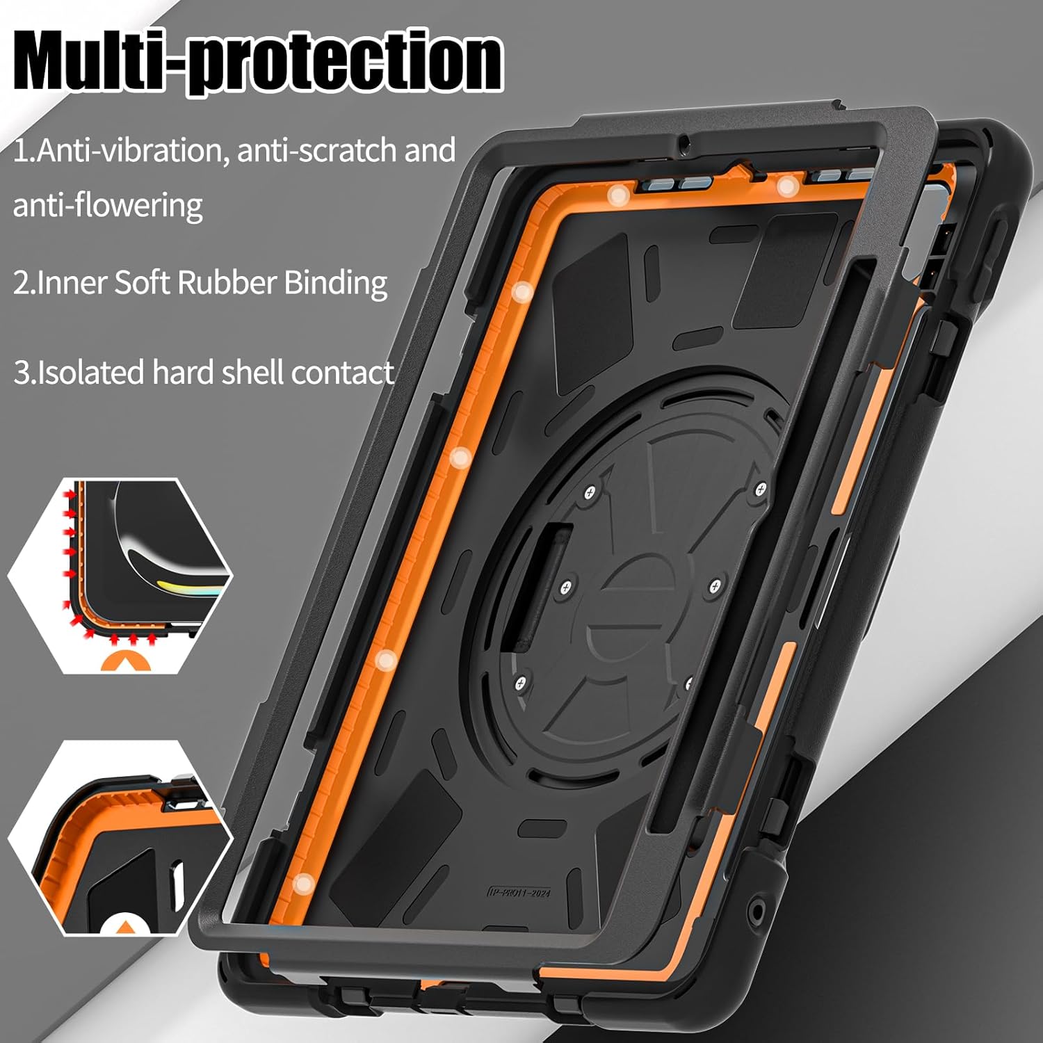 Rudo Case for iPad Pro 11 Inch (M4) (2024) Rugged Protective Child Case with 360 Rotating Base and Shoulder Strap (Black)