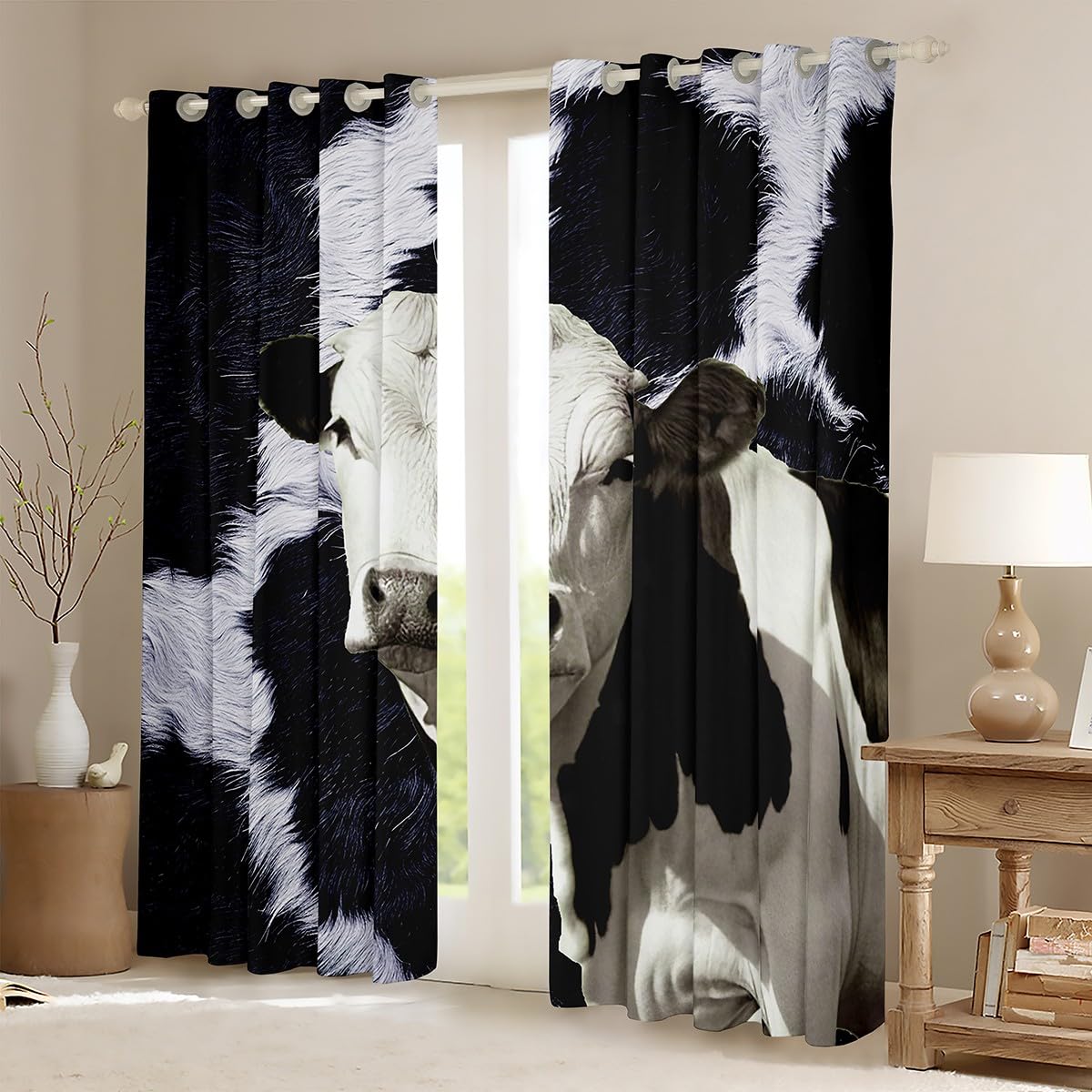 Milk Cow Curtains for Bedroom Living Room Girls Kids Cow Fur Blackout Curtainsative Cowhide Darkening Dreapes Farmhouse Western Farm Animal Skin Black White Window Treatments (2 Panels, 42 x 63 Inch)