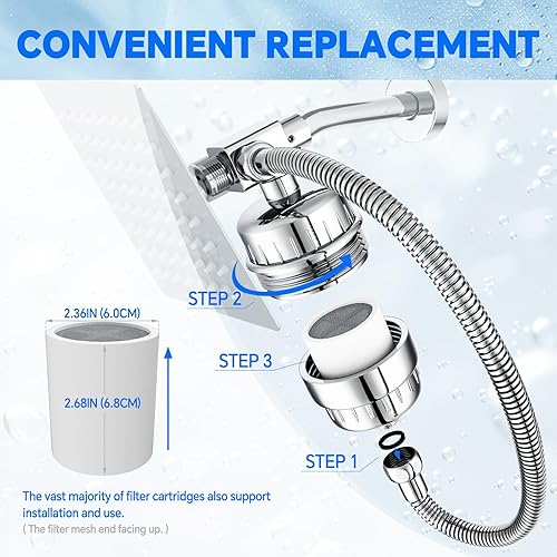 Miniatura 7 de Filtro universal de cabezal de ducha de 15 etapas para agua dura, doble cabezal de ducha simultáneamente, combo de cabezal de ducha de lluvia