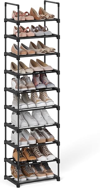 SONGMICS Metalowa półka na buty z 10 półkami, 45 x 30 x 174 cm | Duża, stojąca, DIY, oszczędzająca miejsce, wielofunkcyj
