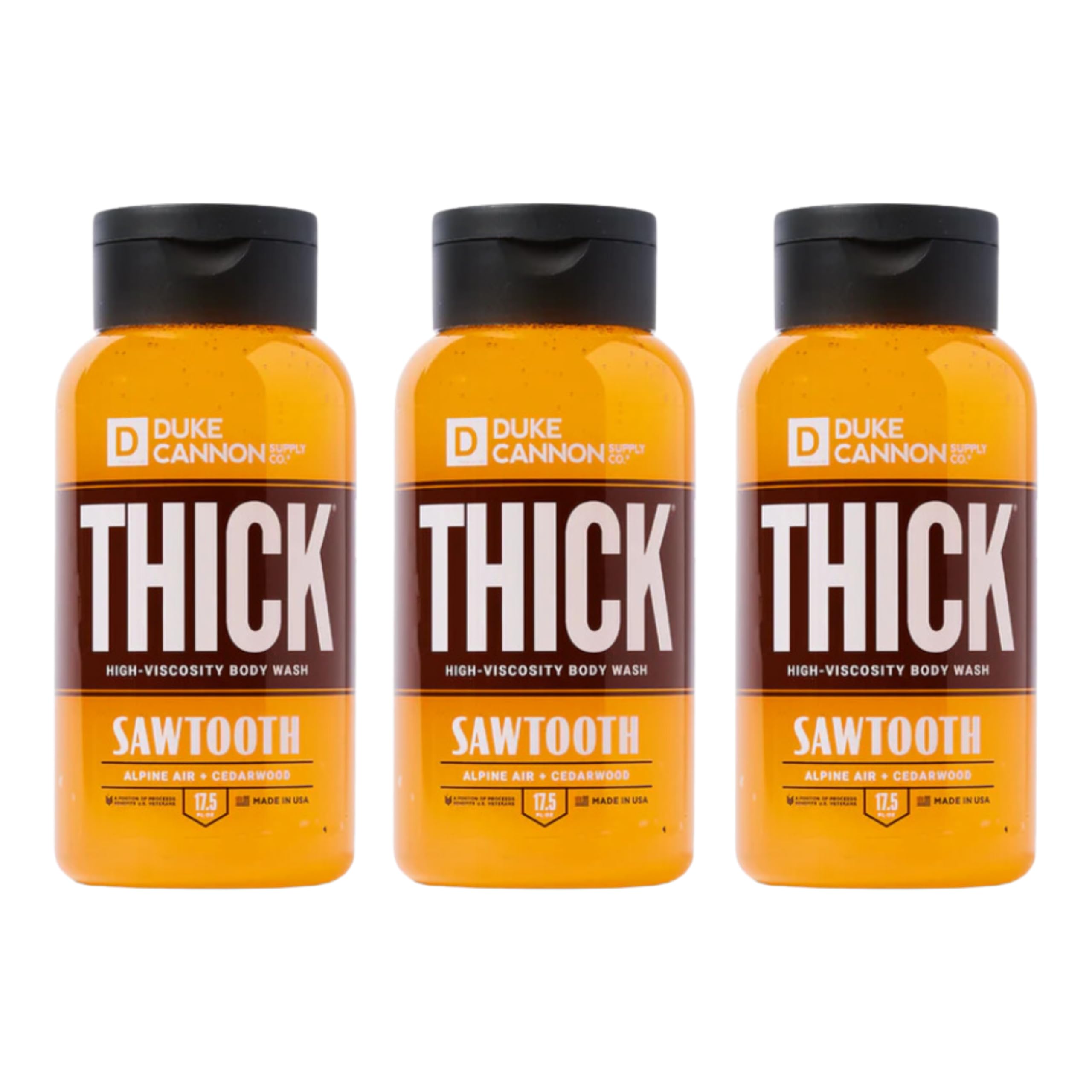Duke Cannon THICK High Viscosity Body Wash - Sawtooth, Alpine Air and Cedarwood Scent, 17.5 oz (Pack of 3)