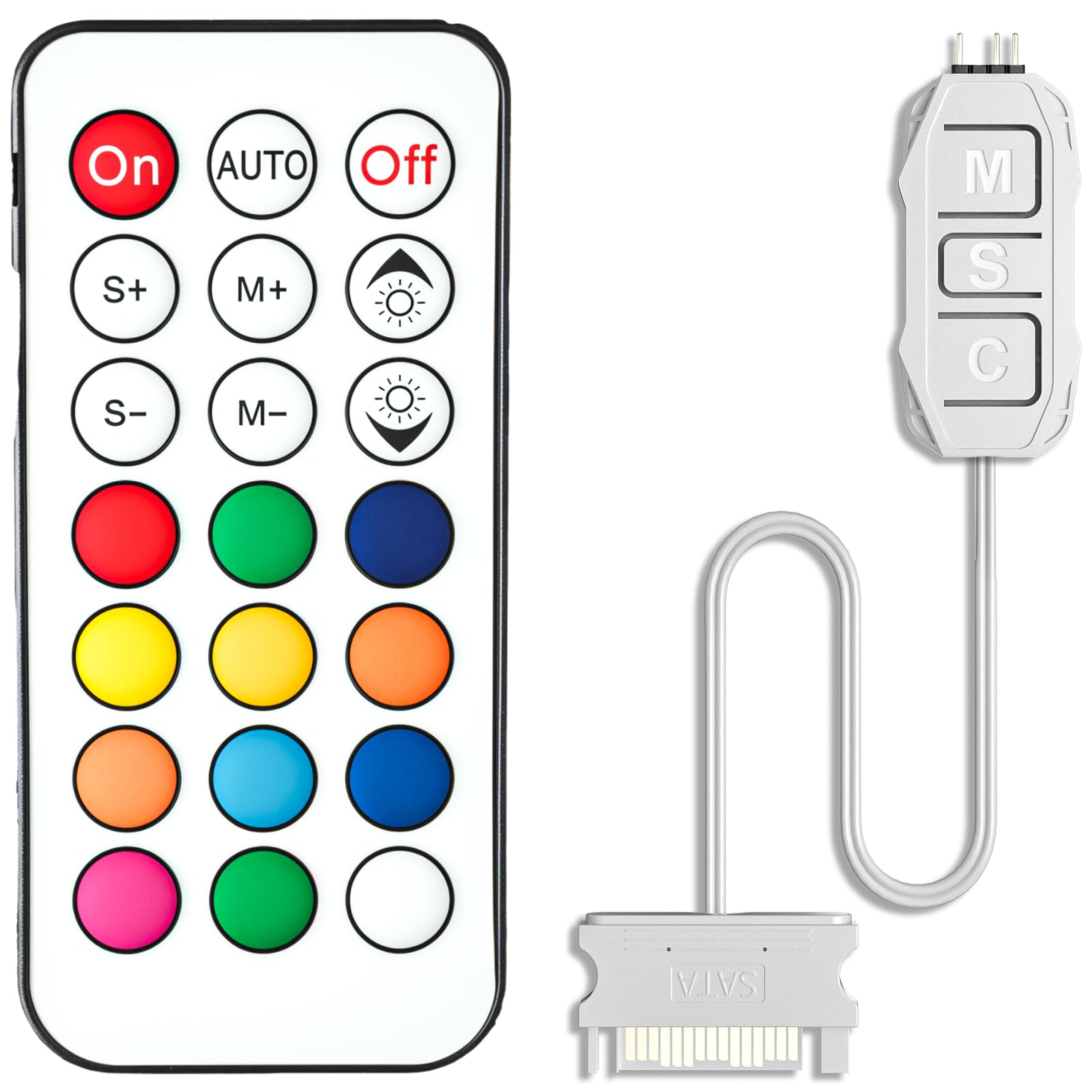 Kit de controlador ARGB blanco, control remoto de 21 teclas, mini concentrador de controlador de ventilador de PC RGB, múltiples modos de iluminación para ventiladores de carcasa RGB de