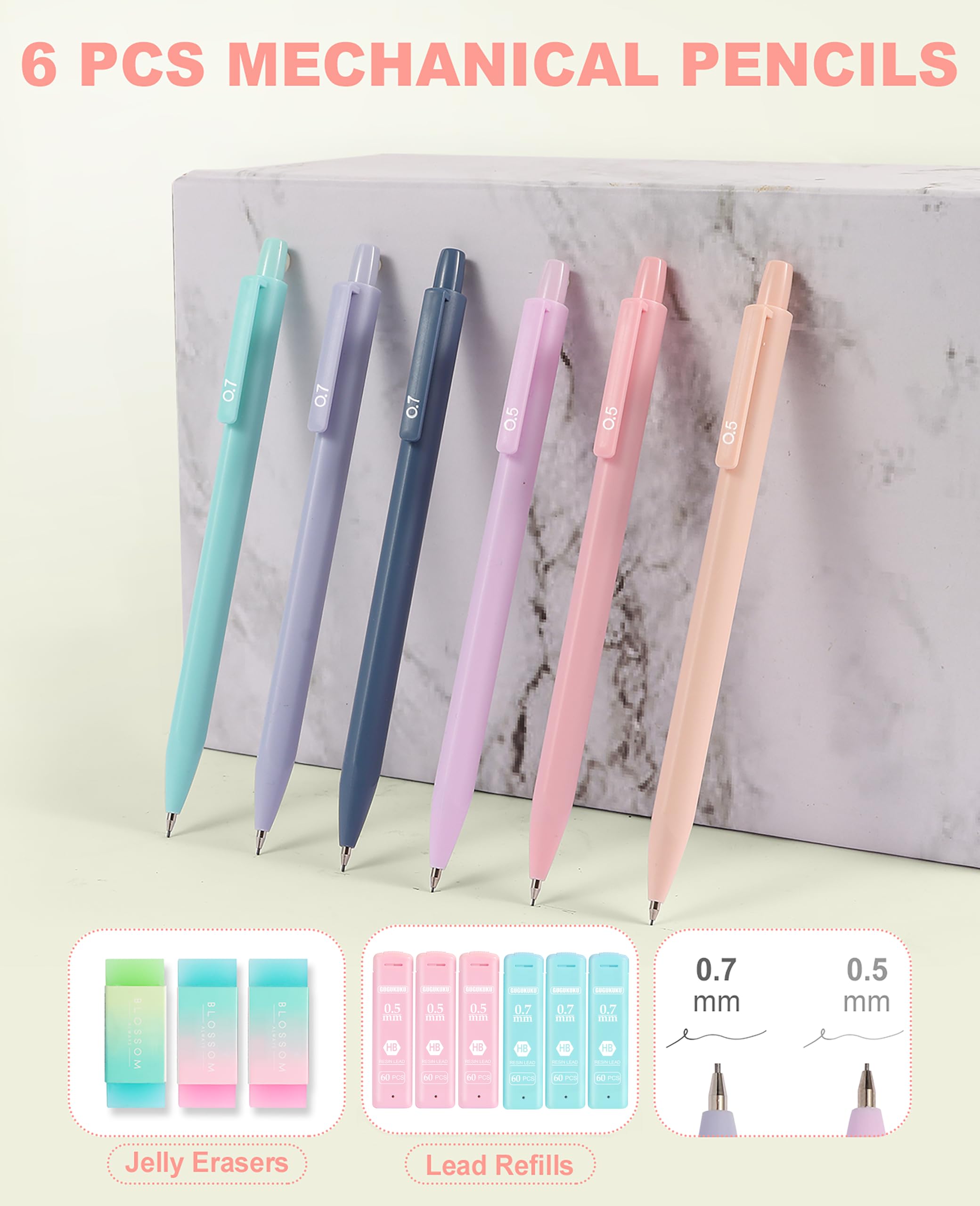 Ästhetisches Schulzubehör mit großem Federmäppchen, 5 inspirierende Kugelschreiber, 12 Pastell-Textmarker, 5 schwarze Gelstifte, 6 Druckbleistifte 0,5–0,7 mm, für Schüler (Beige)