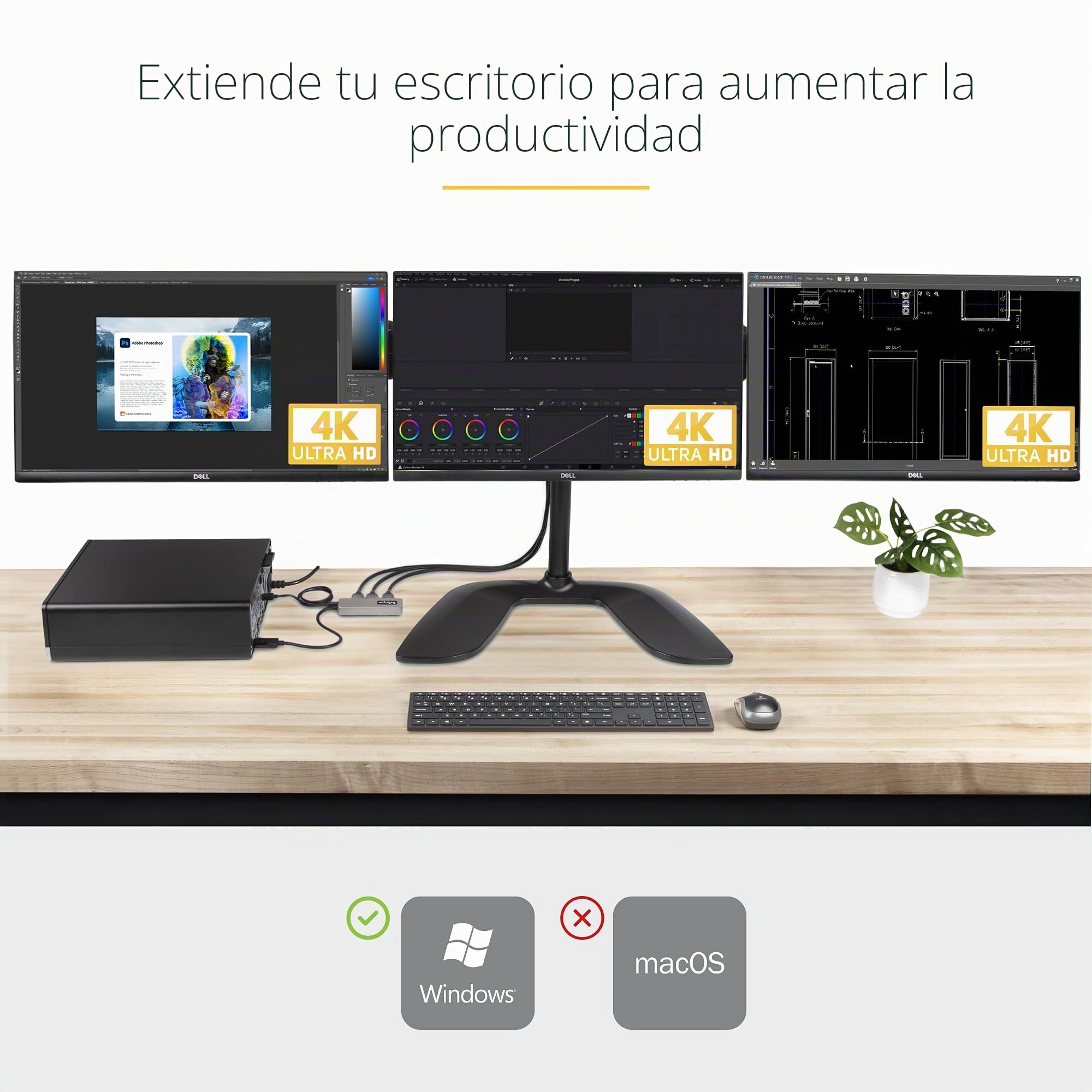 StarTech Hub MST DisplayPort 1.4 a 3X HDMI, 4K 60Hz Triple, HDR, 30cm | No compatible con macOS, Alimentado por USB, Solo Windows