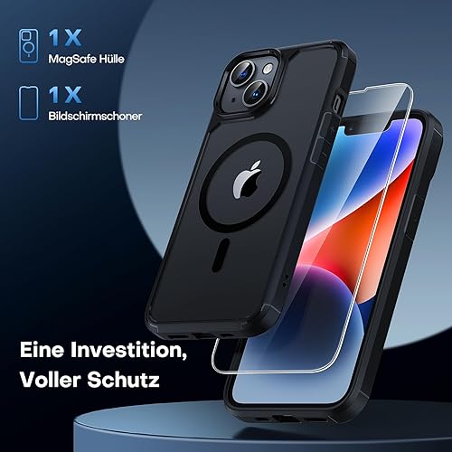 Miniatura 3 de TAURI Funda magnética 5 en 1 diseñada para iPhone 14 para iPhone 13, compatible con MagSafe con 2 protectores de pantalla + 2 protectores de lente