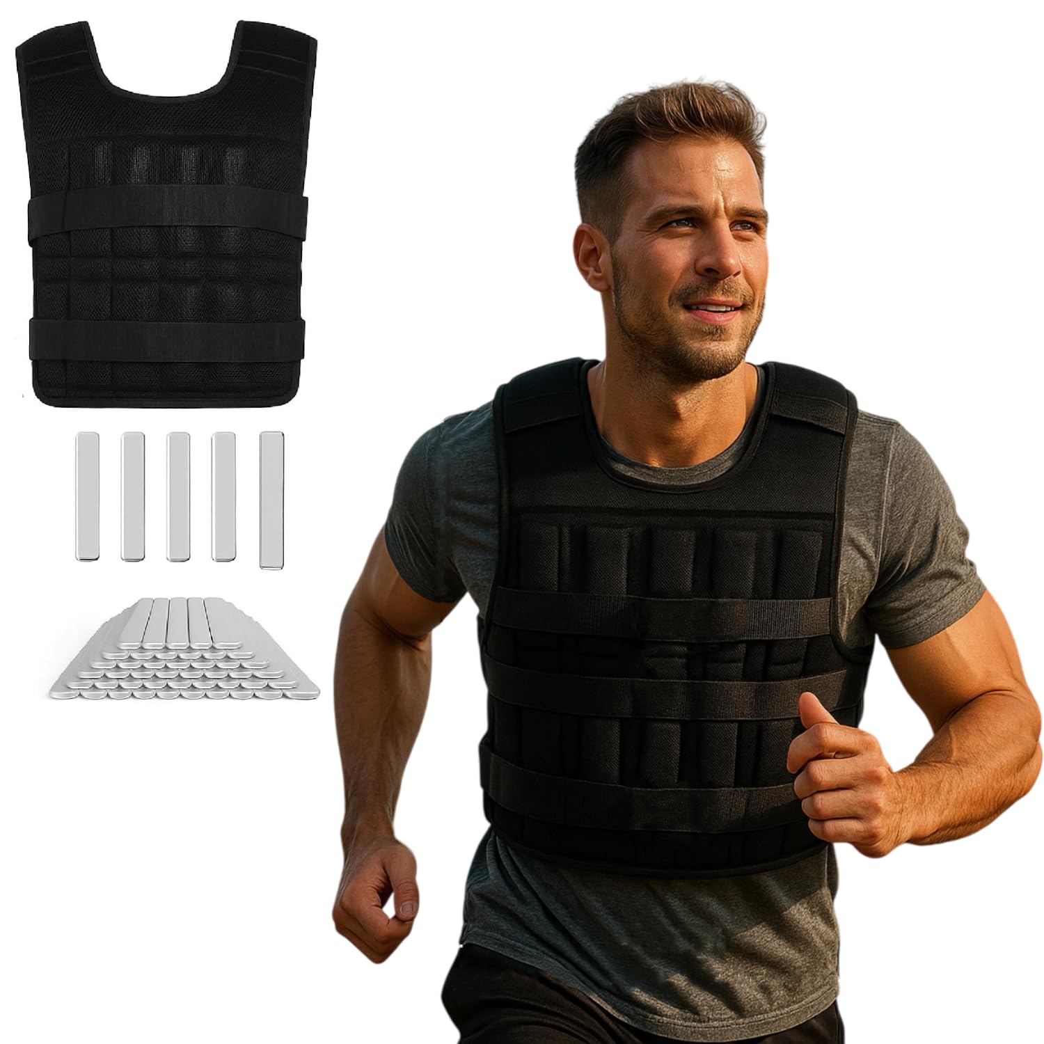 Hukimoyo Weighted Vest 10 kg For Gym With 50 Steel Plates Adjustable Weight Vest For Men Women for Workout Vest Weighted Vest Jacket Exercise Gym Weight Vest Training Fitness vest (Black)-image-48