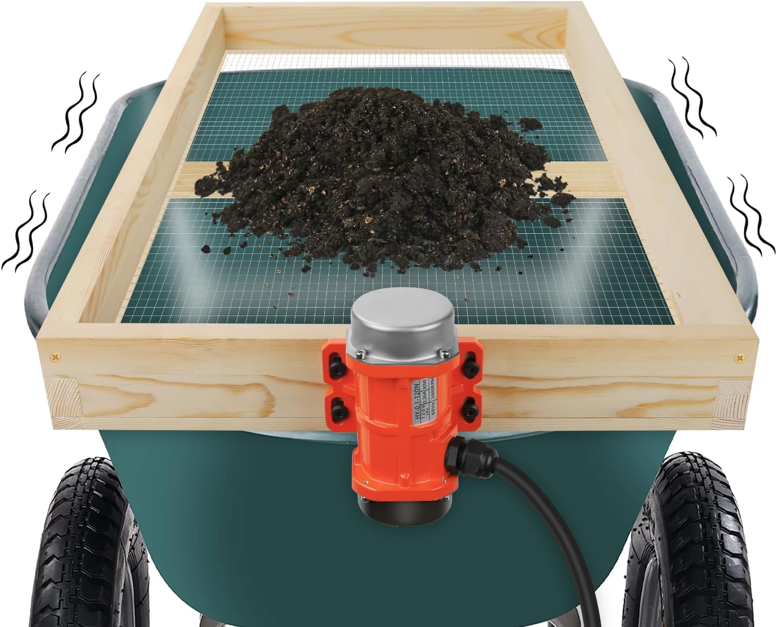 JOYSEUS Soil Sifter with Vibration Motor, Automatic Wooden Sifting Screen, Sieve for Sand Rocks Dirt Compost - 39" x 19.5" Ultra Large to Fit Most Garden Yard Wheelbarrow Carts