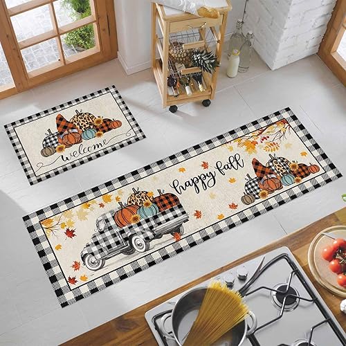 Miniatura 6 de PRINT PICTURE ARTHOME Alfombras de cocina absorbentes antideslizantes para piso, alfombra de cocina de otoño de Acción de Gracias, calabaza, gnomo,