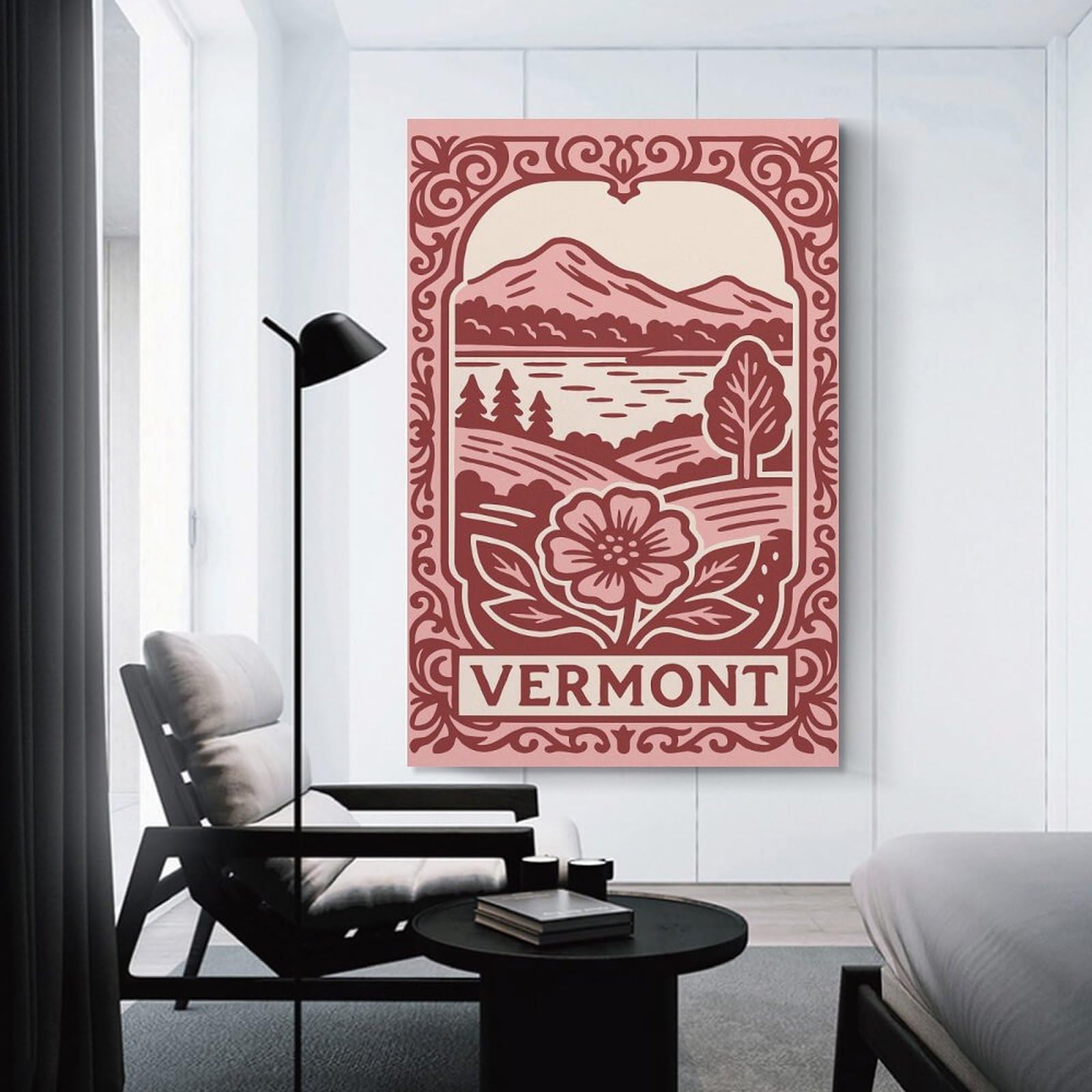 Junmoney Canvas Wall Decor Vermont Landscape with Flower, 08x12inch(20x30cm), for Gallery Wall Layouts in Home Or Office, Home Wall Art for Statement Displays