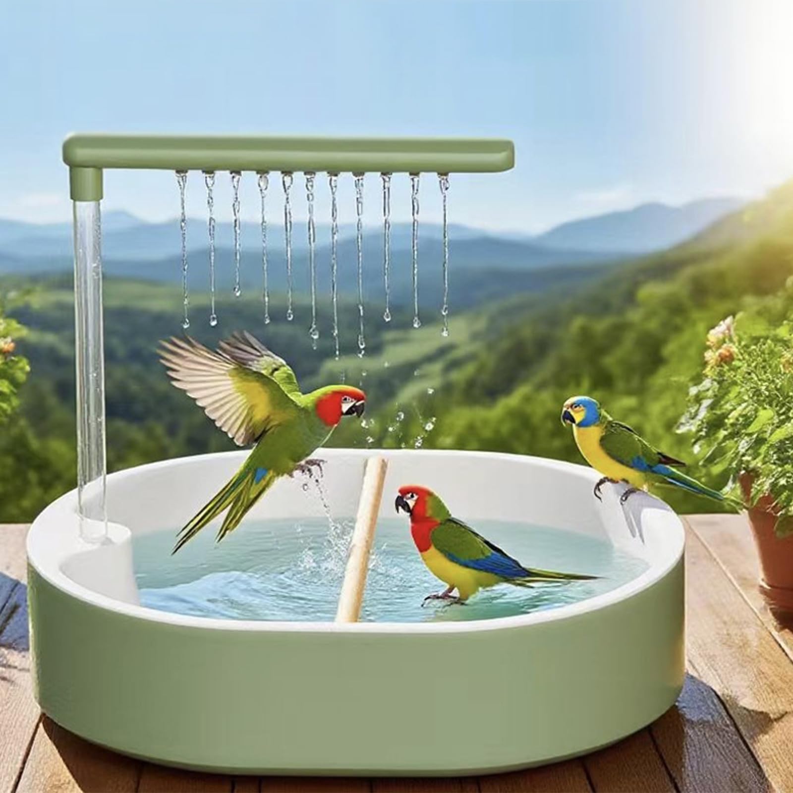 Bain de volière Universel pour Oiseaux : Fontaine de Douche Automatique pour perruches, Grand Bain pour Perroquet, Baignoire à Eau circulante pour perruches, Conures, cacatoès et Diamants de Gould