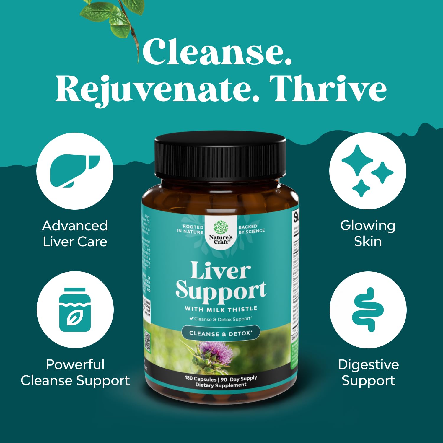 Liver Cleanse Support - Herbal Liver Support with Choline - 180 Count — Amazon image 2