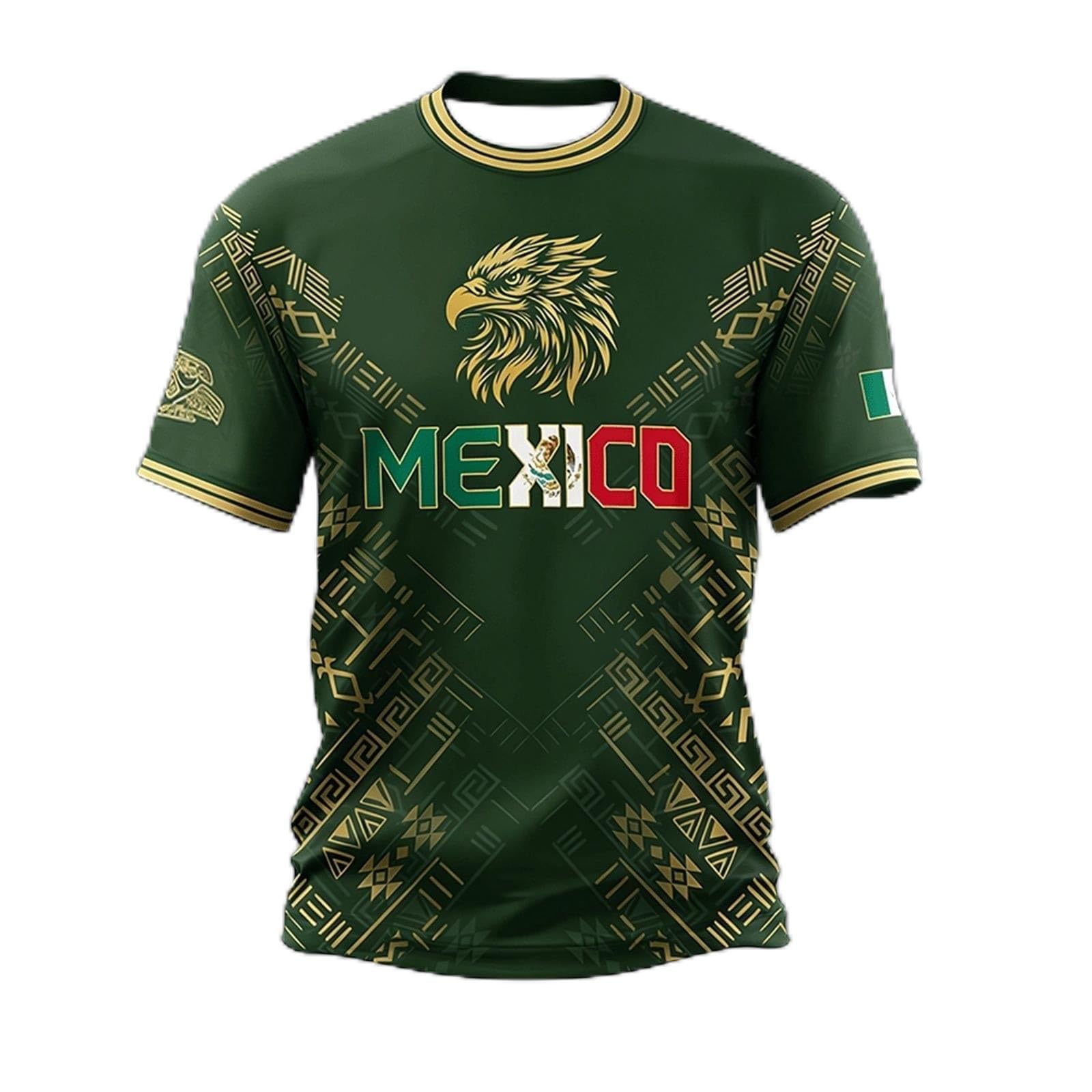 Football Fan 2026 T-Shirts Mens Mexico Football Fans Top Soccer Match Shirts Summer Casual Round Neck Tee Top Sport Workout Short Sleeve Shirt Mexico Supporters Tees for Athletic Hiking Running