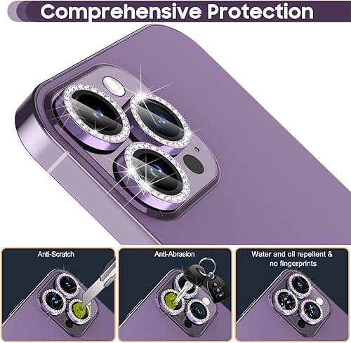 Miniatura 33 de Suoman Protector de lente de cámara para iPhone 14 Pro Max / 14 Pro, [Diamantes Bling] vidrio templado 9H, cubierta protectora de metal de cobertura