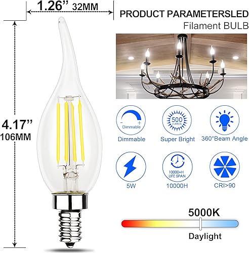 Miniatura 29 de Energetic Bombillas LED de filamento regulables, 8 W, equivalente a 60 W, blanco cálido 3000 K, vidrio transparente clásico, bombilla LED A19