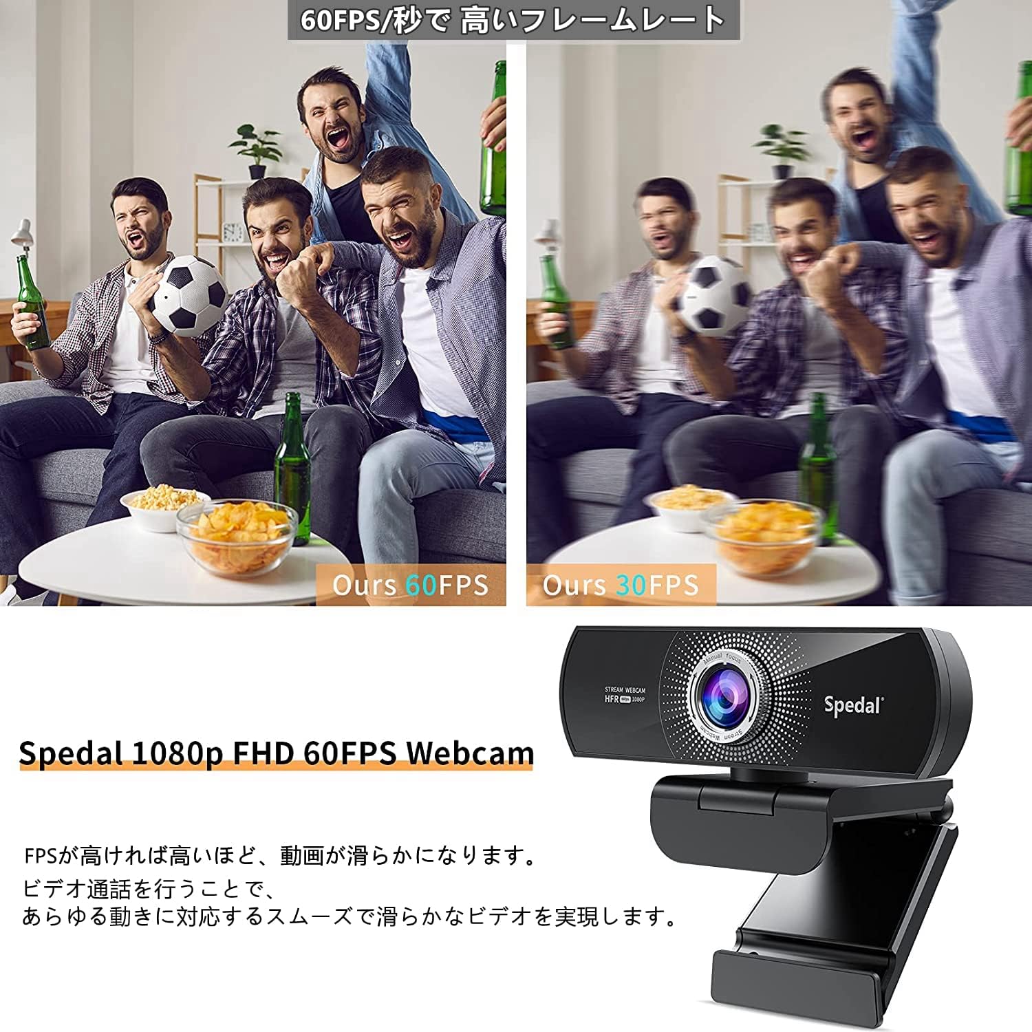 1080P 60fps HD Webcam, Spedal 100 Degree Wide Angle Streaming Camera with Microphone, OBS, YouTube, Skype, Zoom Compatible, Face Cam for Conferencing, Broadcasting, Gaming, Video Calling and Recording